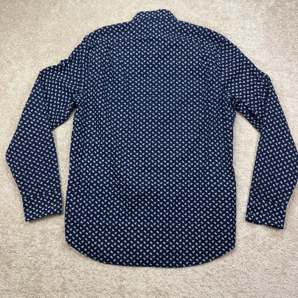 NEW J. Crew Mens L Button Front Shirt Navy White Leaf Print Flex Washed BT132 - Picture 3 of 7